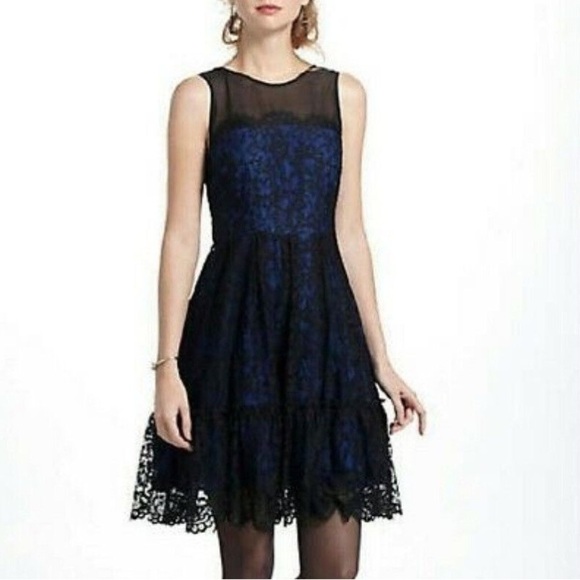 NWT Anthropologie Moulinette Soeurs Sapphire Blue Lace Cocktail Dress Women 6 - Picture 1 of 13